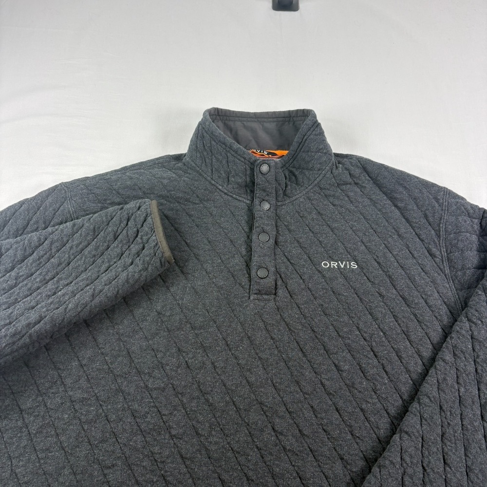 Orvis‎ Sweatshirt Mens 2XL Gray Quilted Snap Up Pullover Fleece Outdoor Casual
